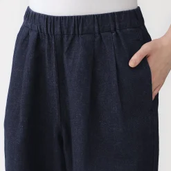 Pantalons, Jupes Et Shorts^Muji Pantalon large en mélange lin-denim pour femme Bleu Marine Foncé