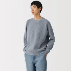 Pulls Et Cardigans|Hoodies Et Sweatshirts^Muji Pull à col ras du cou en tricot gaufré de coton mélangé pour homme