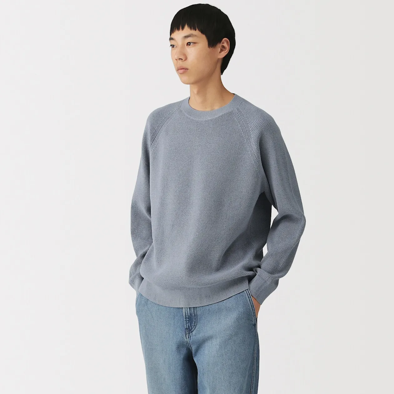 Pulls Et Cardigans|Hoodies Et Sweatshirts^Muji Pull à col ras du cou en tricot gaufré de coton mélangé pour homme