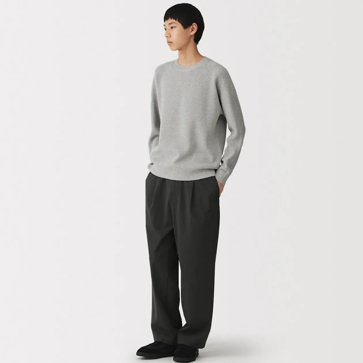 Pulls Et Cardigans|Hoodies Et Sweatshirts^Muji Pull à col ras du cou en tricot gaufré de coton mélangé pour homme