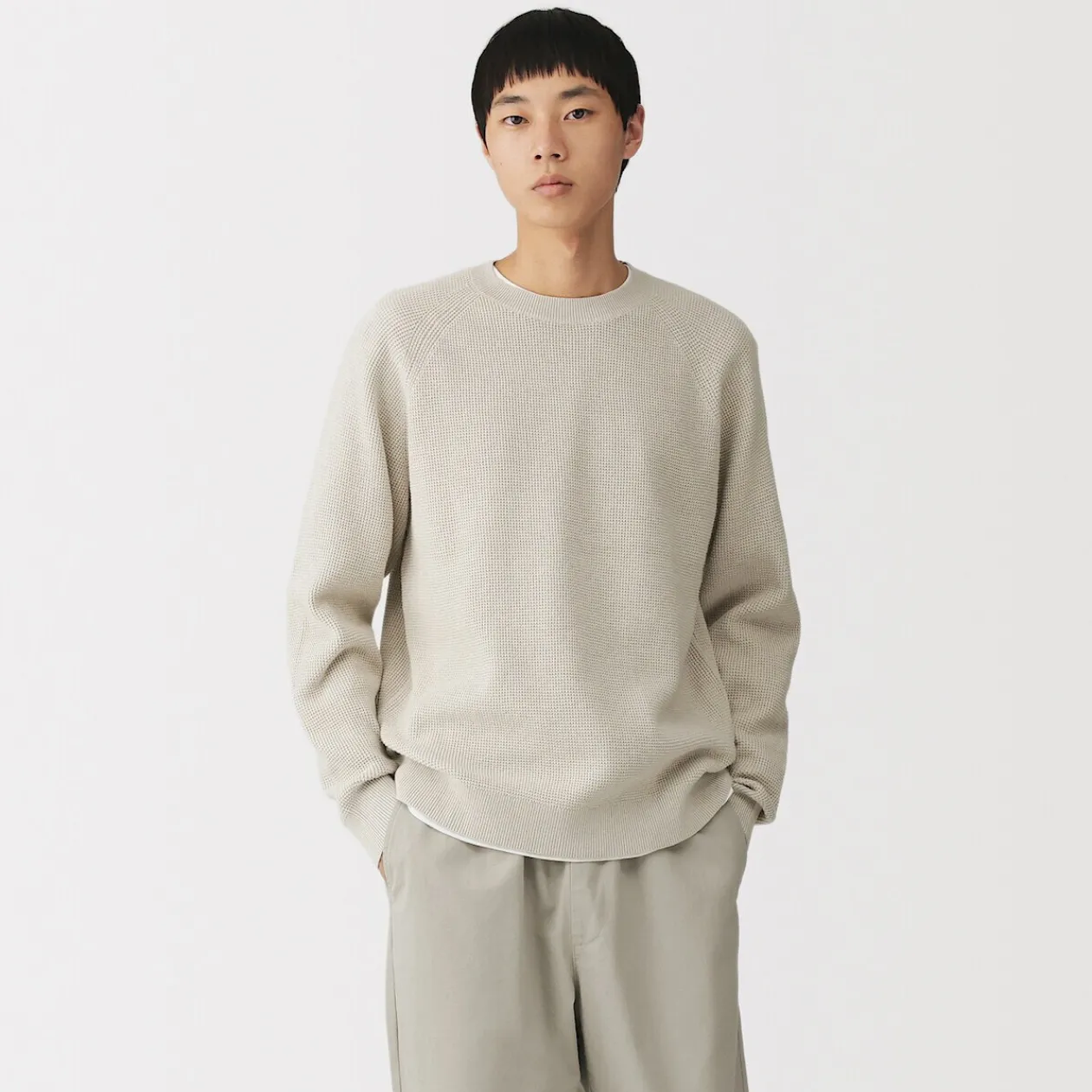 Pulls Et Cardigans|Hoodies Et Sweatshirts^Muji Pull à col ras du cou en tricot gaufré de coton mélangé pour homme