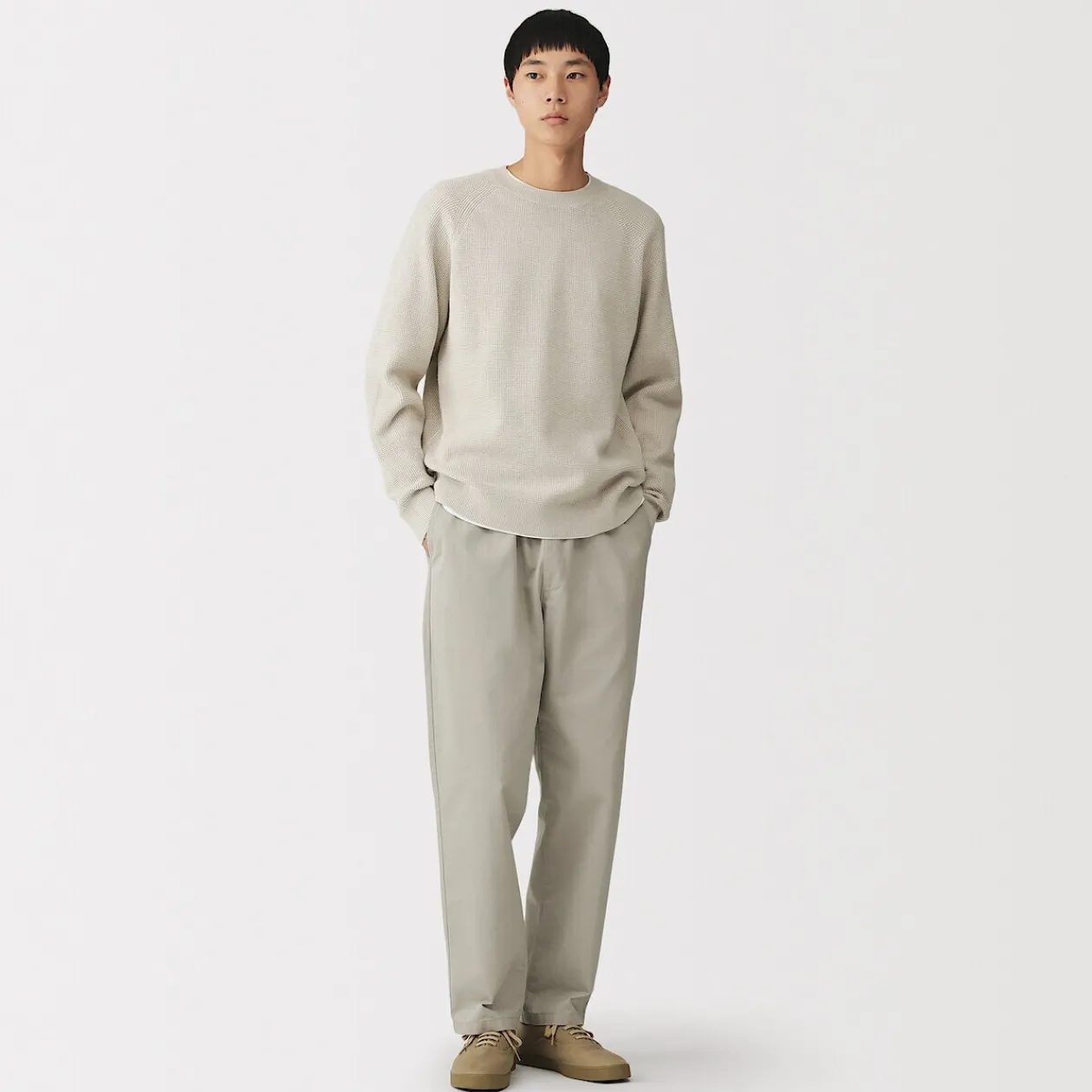 Pulls Et Cardigans|Hoodies Et Sweatshirts^Muji Pull à col ras du cou en tricot gaufré de coton mélangé pour homme