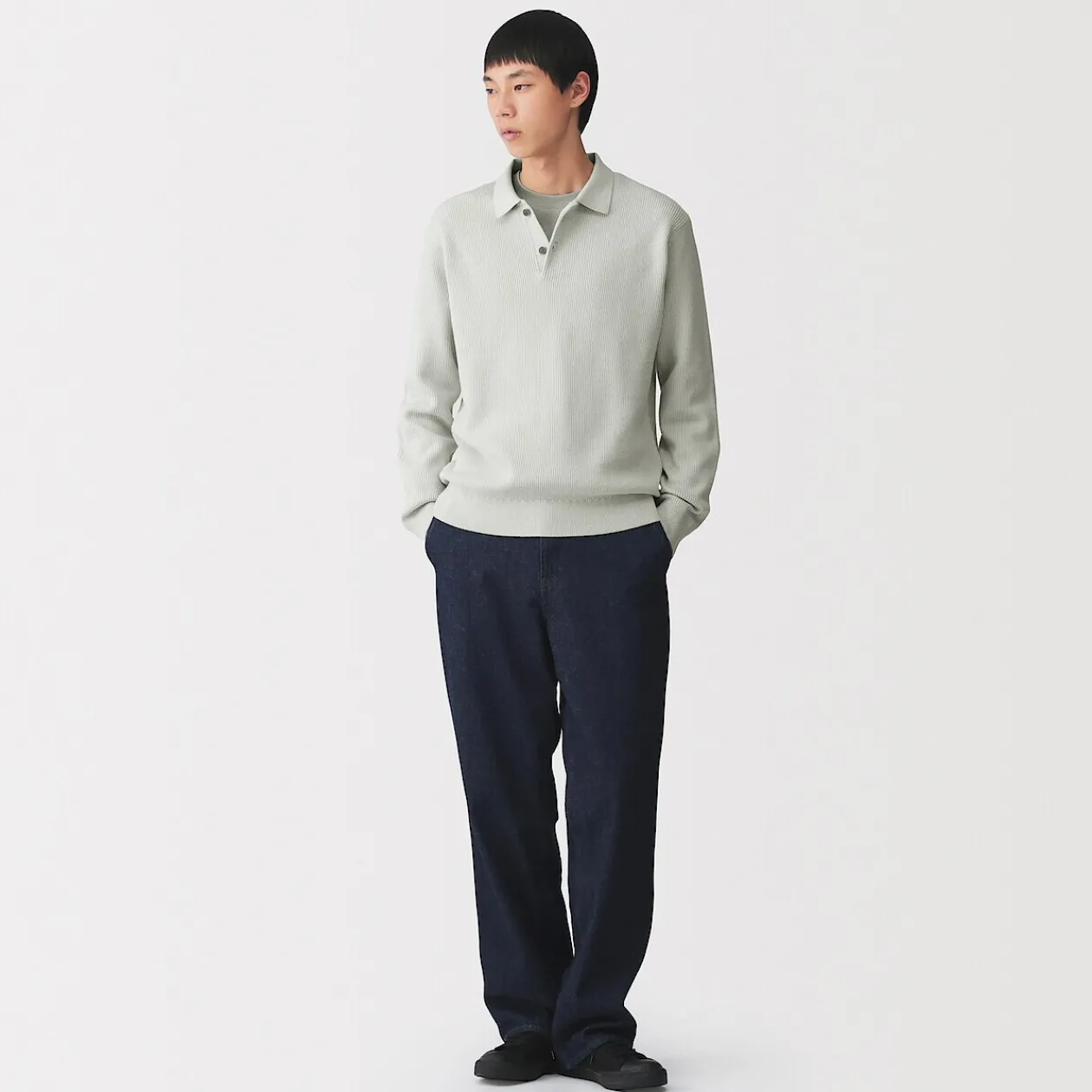 Pulls Et Cardigans^Muji Pull polo côtelé en mélange de coton pour homme