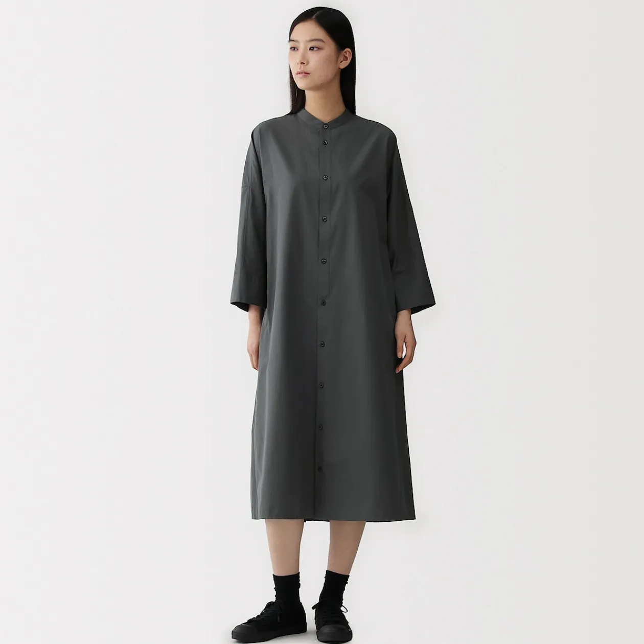 Robes Et Tuniques^Muji Robe chemise à col montant en popeline de coton biologique pour femme