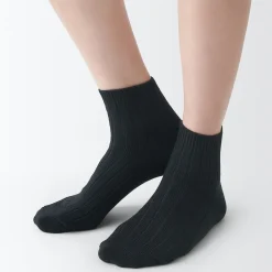 Chaussettes^Muji Socquettes à côtes extensibles à angle droit pour femme