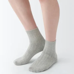 Chaussettes^Muji Socquettes à côtes extensibles à angle droit pour femme
