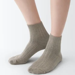 Chaussettes^Muji Socquettes à côtes extensibles à angle droit pour femme
