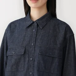 Vestes Et Manteaux|Chemises^Muji Sur-chemise légère en denim de kapok mélangé pour femme Bleu Marine Foncé