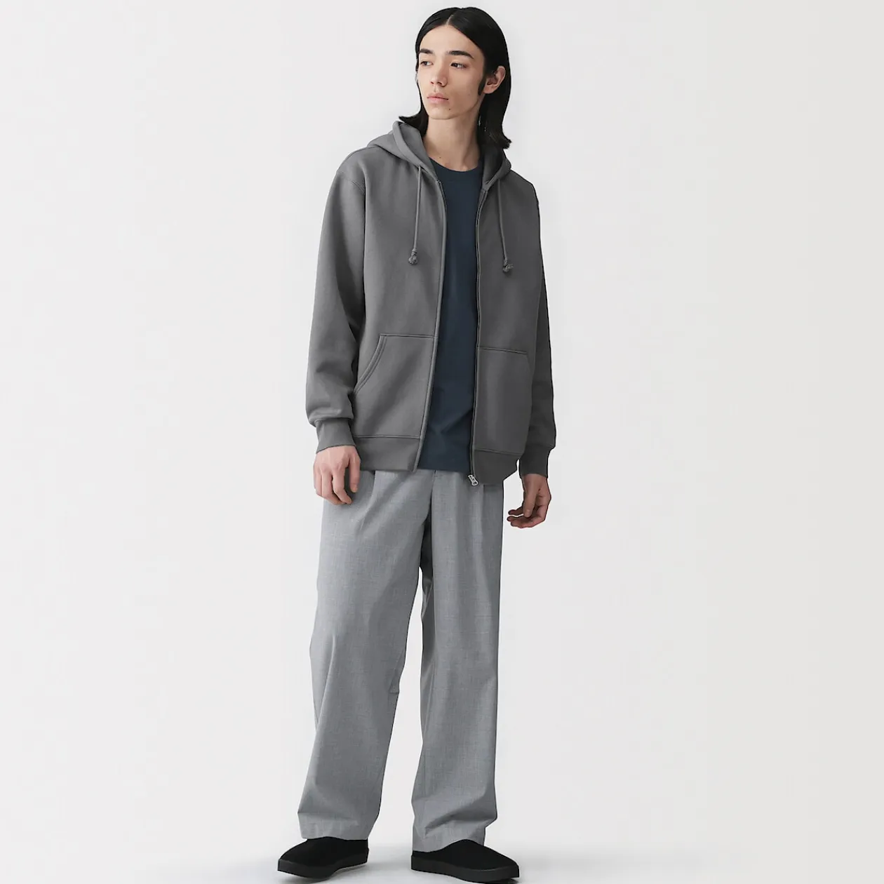 Pulls Et Cardigans|Hoodies Et Sweatshirts^Muji Sweatshirt zippé en coton mélangé à capuche homme
