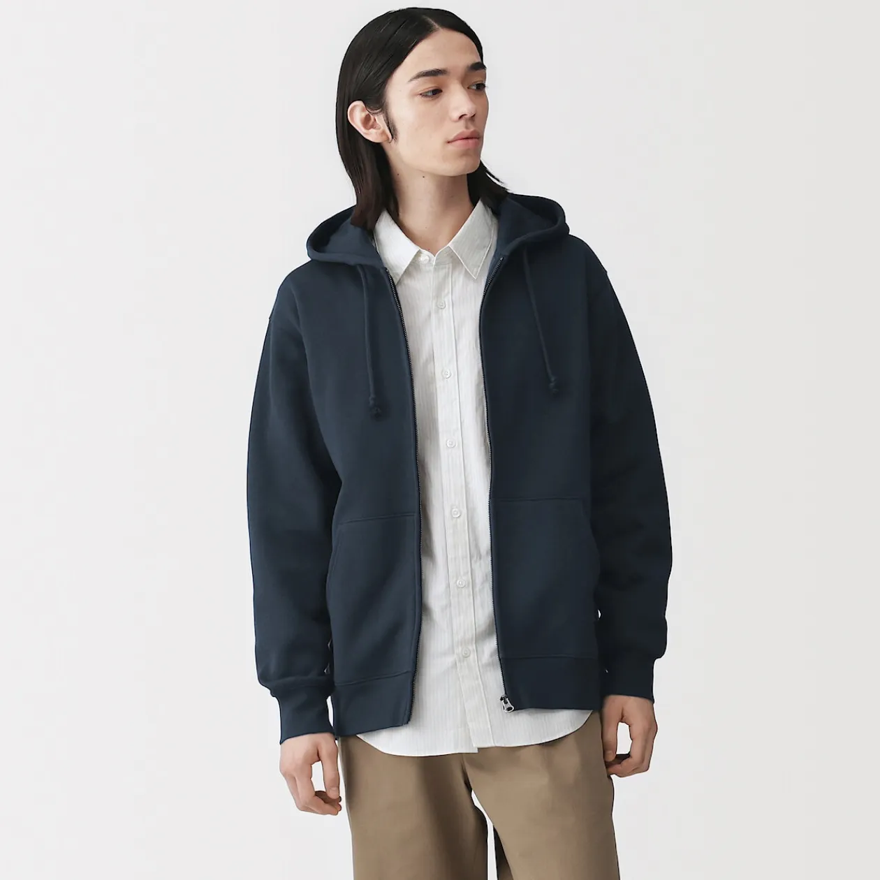 Pulls Et Cardigans|Hoodies Et Sweatshirts^Muji Sweatshirt zippé en coton mélangé à capuche homme