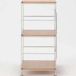 Étagères En Pin Et En Acier^Muji Étagère en acier inoxydable plaquée chêne étroite ‐ 3 niveaux (Dont Eco‐part. 1,80 €)