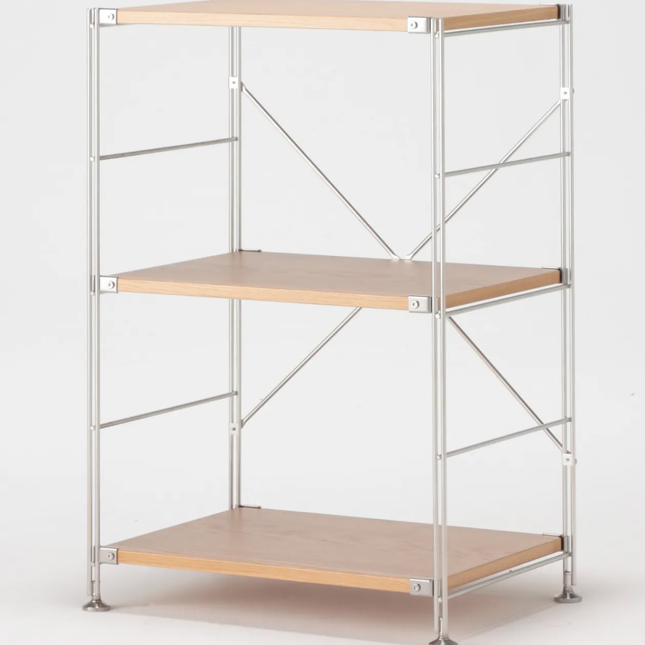 Étagères En Pin Et En Acier^Muji Étagère en acier inoxydable plaquée chêne étroite ‐ 3 niveaux (Dont Eco‐part. 1,80 €)