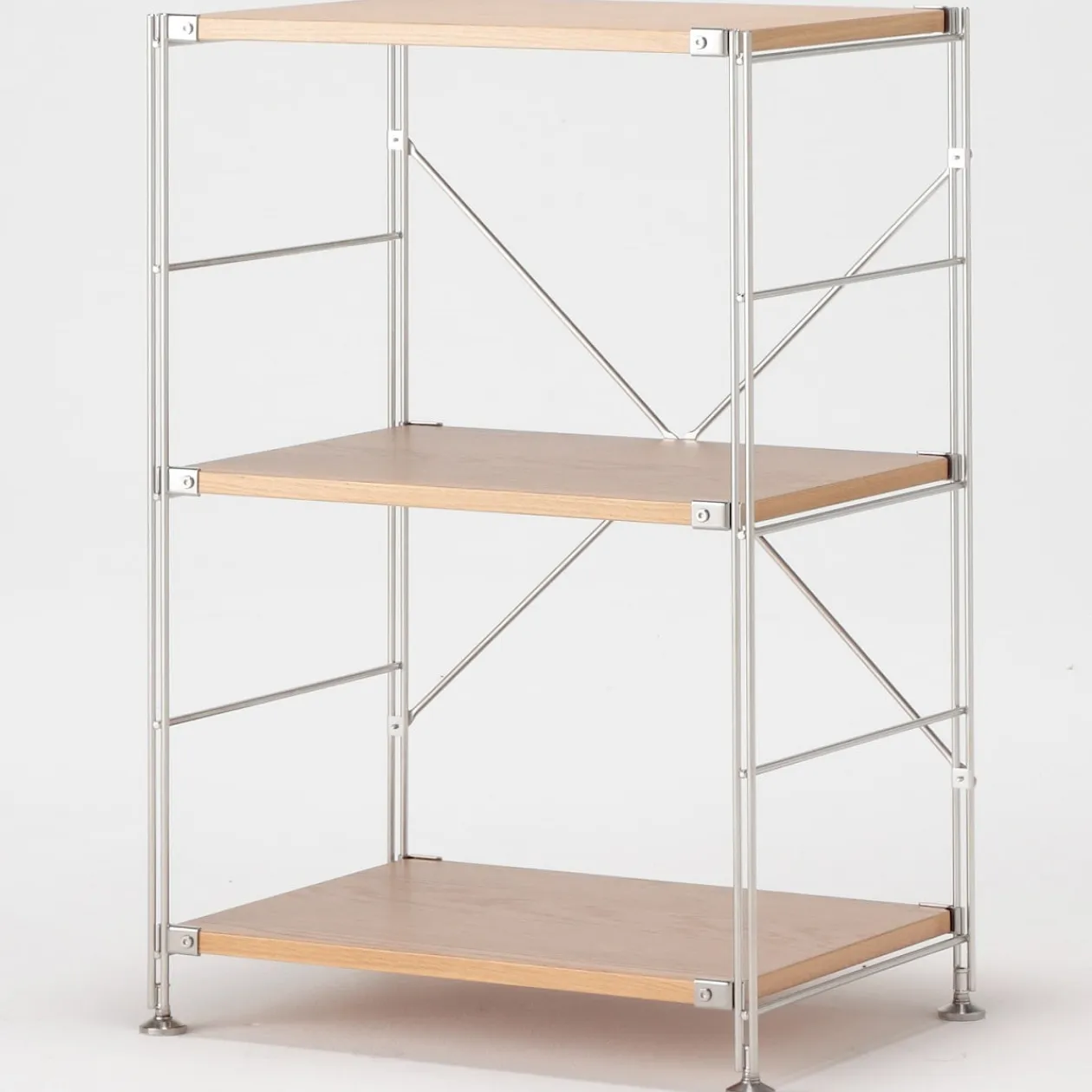 Étagères En Pin Et En Acier^Muji Étagère en acier inoxydable plaquée chêne étroite ‐ 3 niveaux (Dont Eco‐part. 1,80 €)