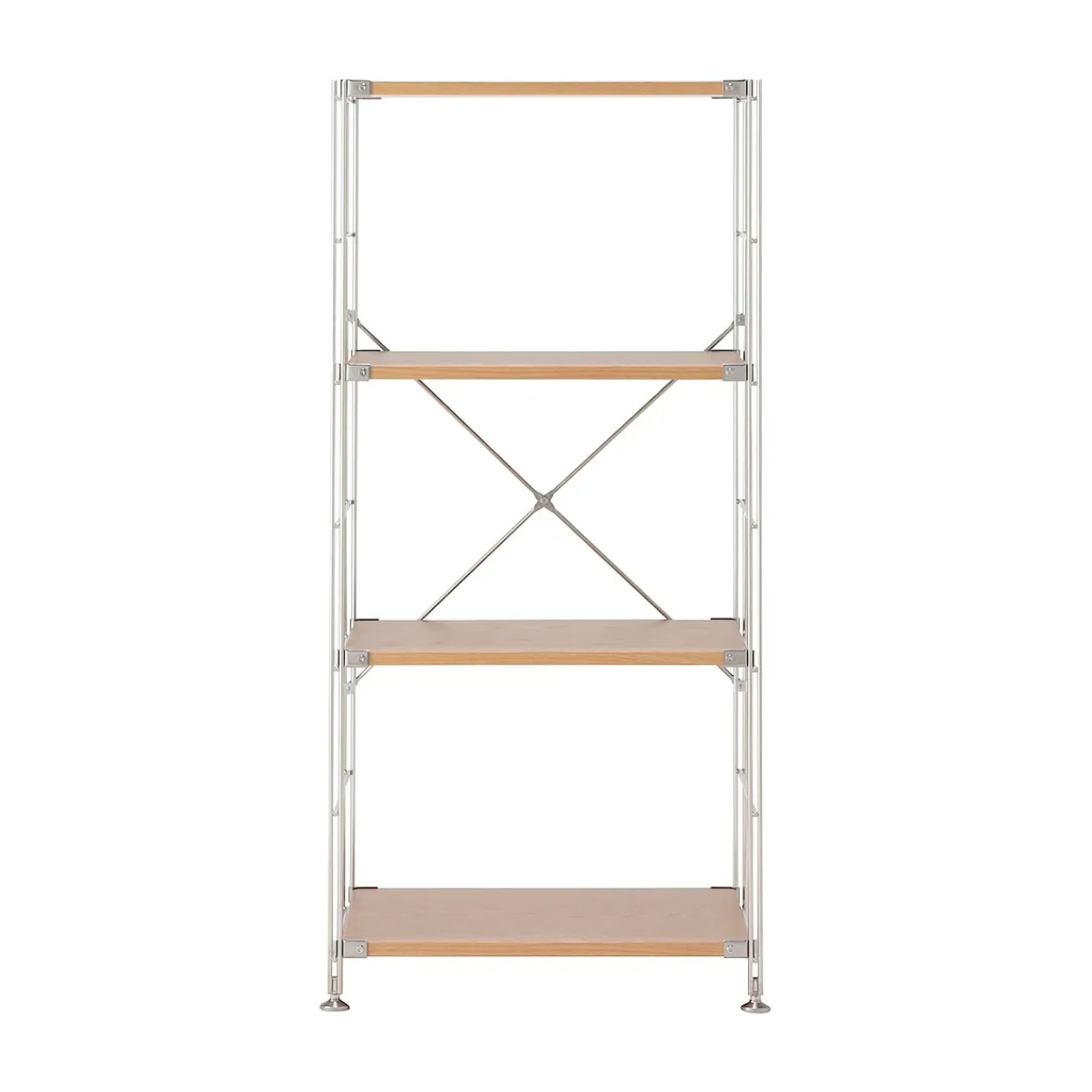 Étagères En Pin Et En Acier^Muji Étagère en acier inoxydable plaquée chêne étroite ‐ 4 niveaux (Dont Eco‐part. 1,80 €)