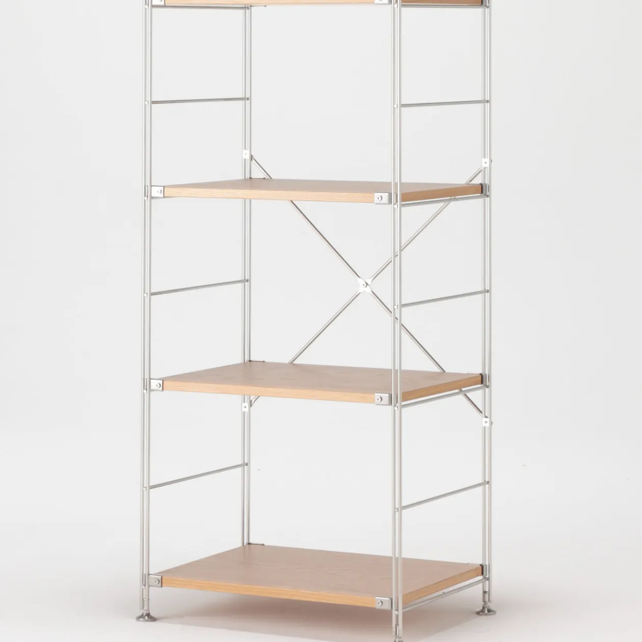 Étagères En Pin Et En Acier^Muji Étagère en acier inoxydable plaquée chêne étroite ‐ 4 niveaux (Dont Eco‐part. 1,80 €)