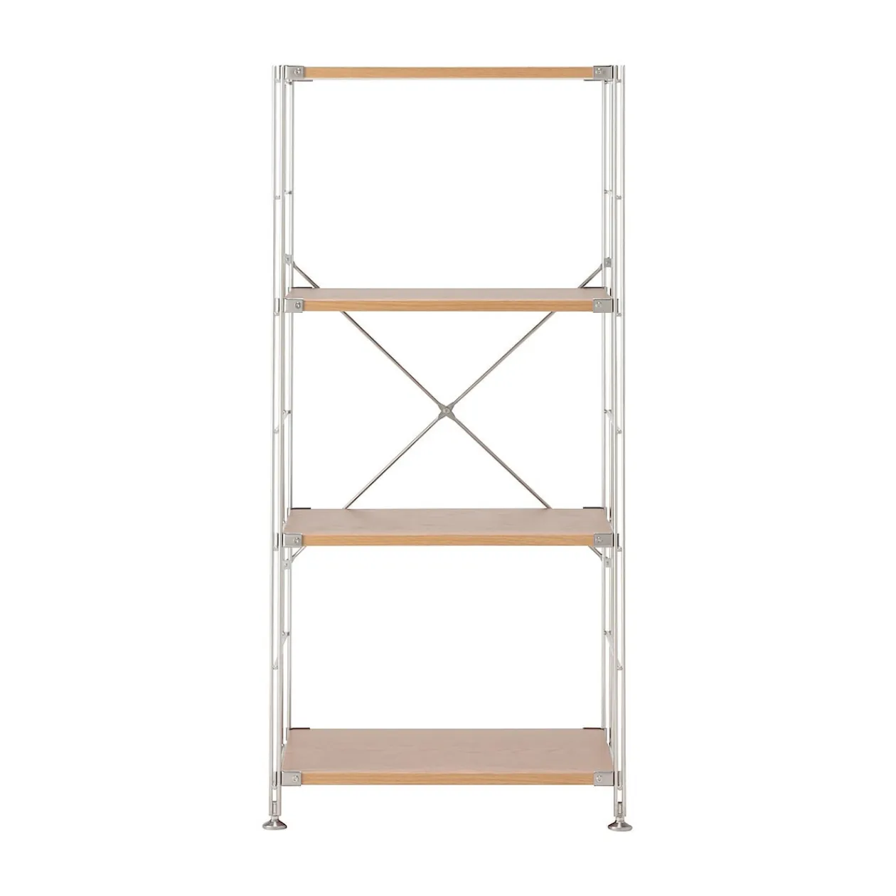 Étagères En Pin Et En Acier^Muji Étagère en acier inoxydable plaquée chêne étroite ‐ 4 niveaux (Dont Eco‐part. 1,80 €)