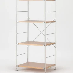 Étagères En Pin Et En Acier^Muji Étagère en acier inoxydable plaquée chêne étroite ‐ 4 niveaux (Dont Eco‐part. 1,80 €)