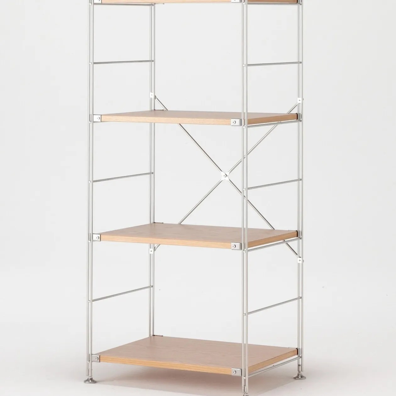 Étagères En Pin Et En Acier^Muji Étagère en acier inoxydable plaquée chêne étroite ‐ 4 niveaux (Dont Eco‐part. 1,80 €)