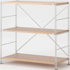 Étagères En Pin Et En Acier^Muji Étagère en acier inoxydable plaquée chêne large ‐ 3 niveaux (Dont Eco‐part. 2,80 €)