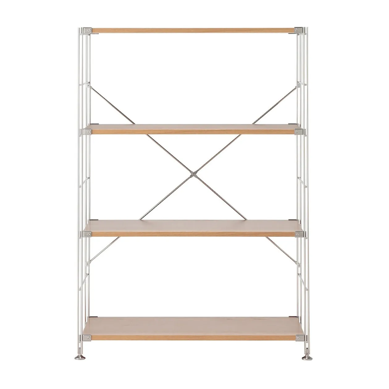 Étagères En Pin Et En Acier^Muji Étagère en acier inoxydable plaquée chêne large ‐ 4 niveaux (Dont Eco part. 2,80 €)