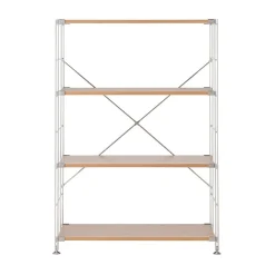 Étagères En Pin Et En Acier^Muji Étagère en acier inoxydable plaquée chêne large ‐ 4 niveaux (Dont Eco part. 2,80 €)