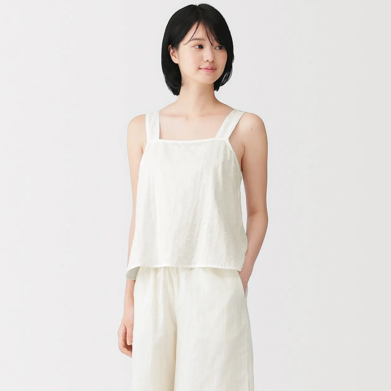 Hauts Et T‐Shirts|Sous‐Vêtements^Muji Top sans manches en double gaze à pois dobby pour femme