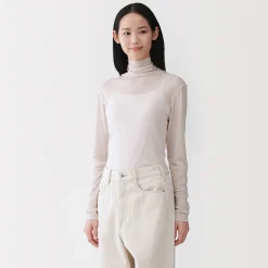 Hauts Et T‐Shirts|Sous‐Vêtements^Muji T-shirt à col roulé transparent à manches longues en mélange de lyocell pour femme