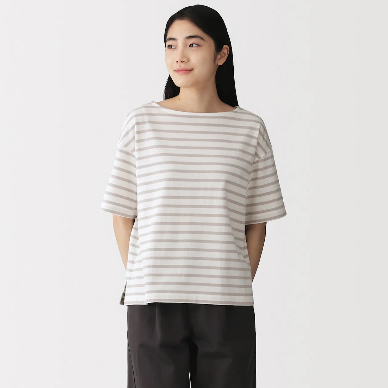 Hauts Et T‐Shirts^Muji T-shirt à manches mi-longues et col bateau en coton épais pour femme