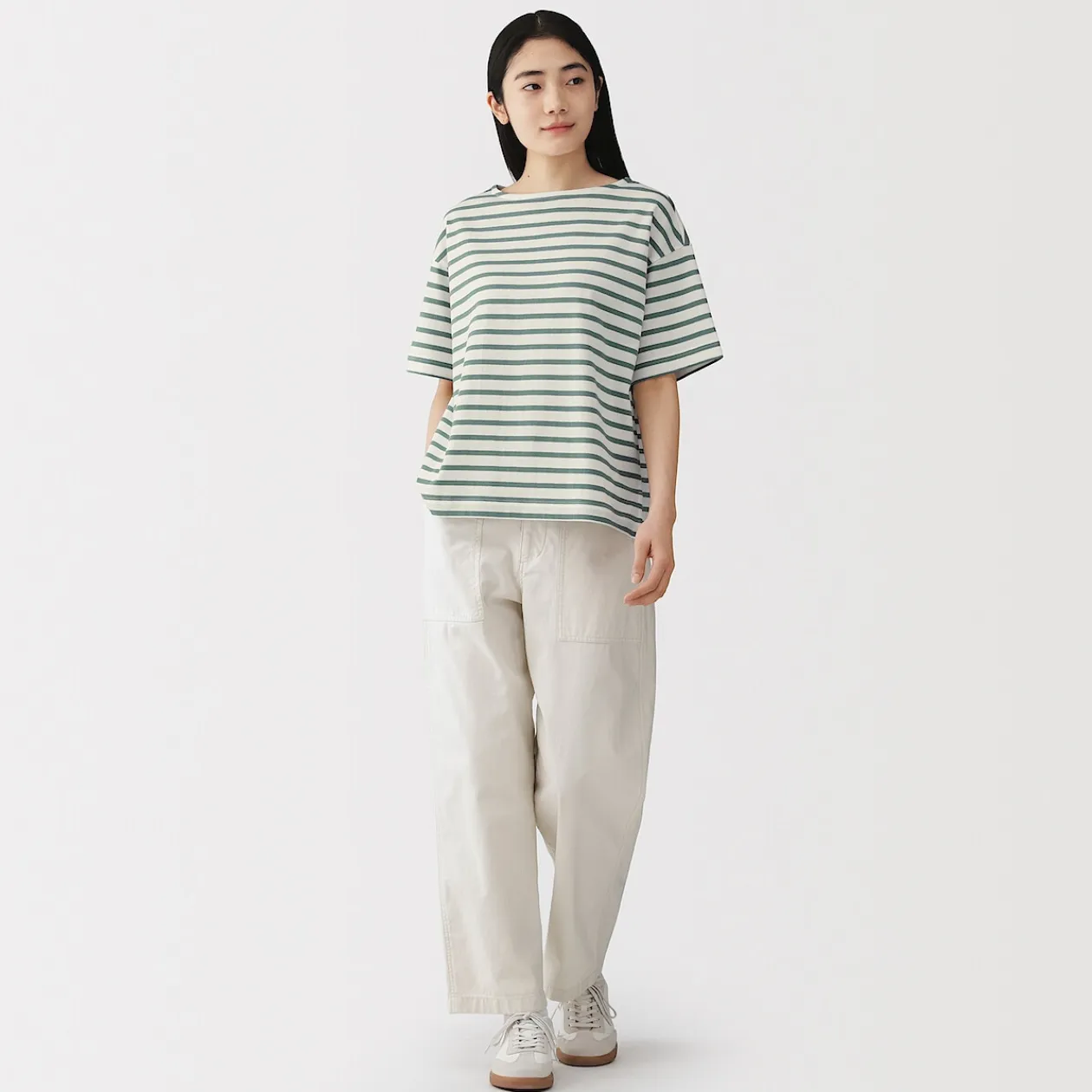 Hauts Et T‐Shirts^Muji T-shirt à manches mi-longues et col bateau en coton épais pour femme