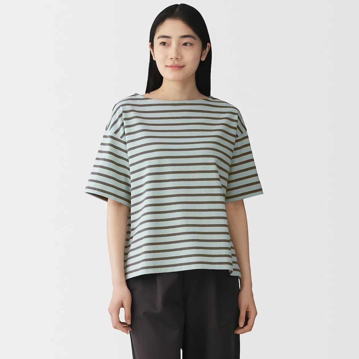 Hauts Et T‐Shirts^Muji T-shirt à manches mi-longues et col bateau en coton épais pour femme