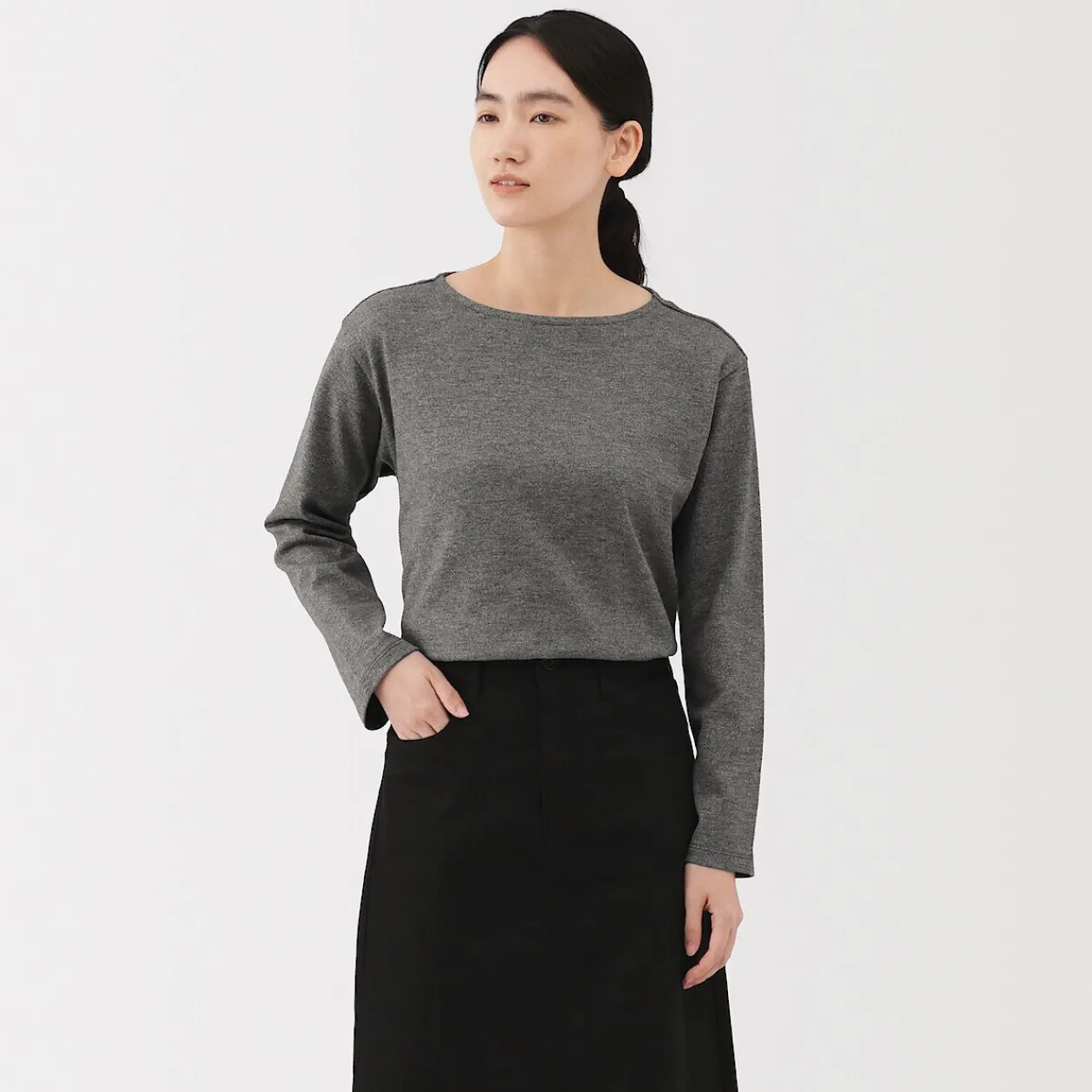 Hauts Et T‐Shirts^Muji T‐shirt en coton épais manches longues col bateau pour femme