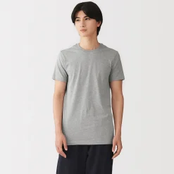 Hauts Et T‐Shirts|Sous‐Vêtements^Muji T-shirt en coton recyclé sans coutures latérales à col rond - lot de 2, pour homme Gris Chiné