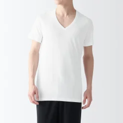 Sous‐Vêtements^Muji T-shirt en coton sans coutures latérales à col en V - lot de 2, pour homme