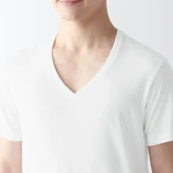 Sous‐Vêtements^Muji T-shirt en coton sans coutures latérales à col en V - lot de 2, pour homme